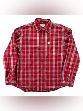 Carhartt Long Sleeve Plaid Button Up Shirt Men's Large Red Workwear Western